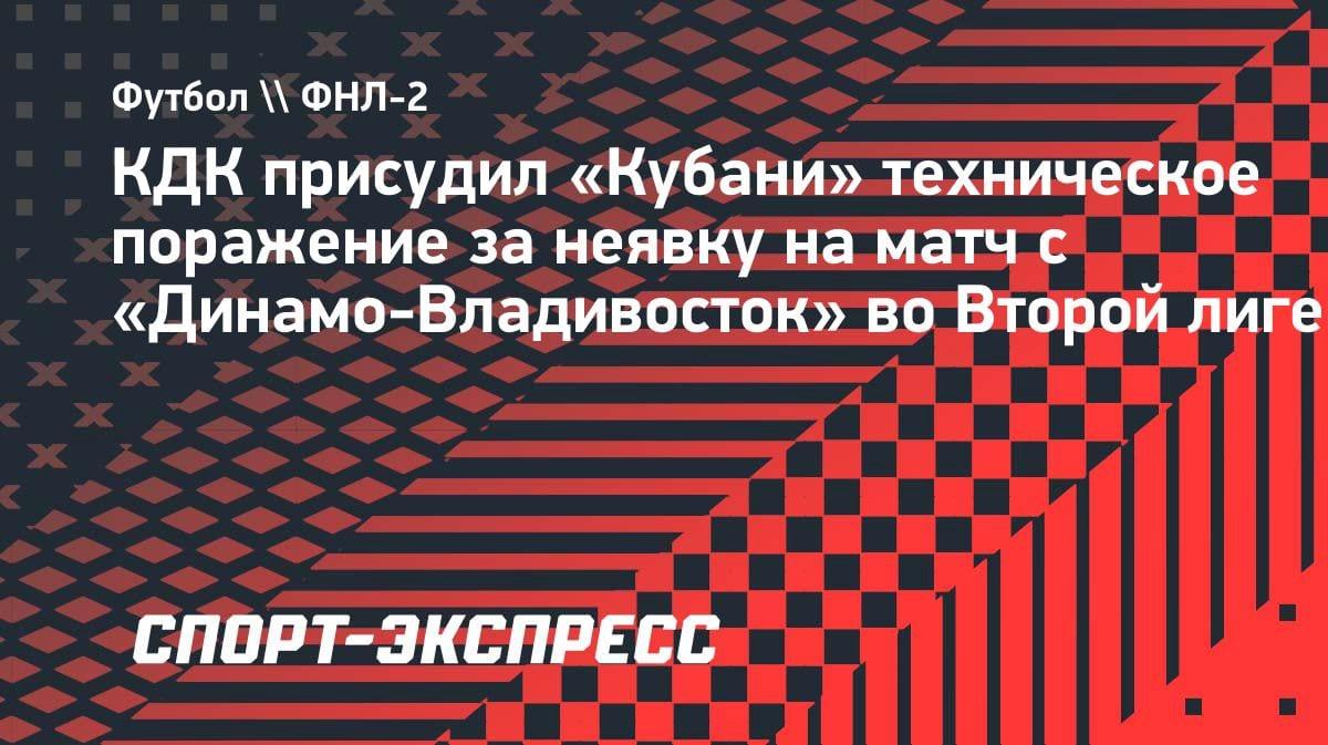 «Кубань» наказана техническим поражением за неявку на матч с «Динамо-Владивосток»