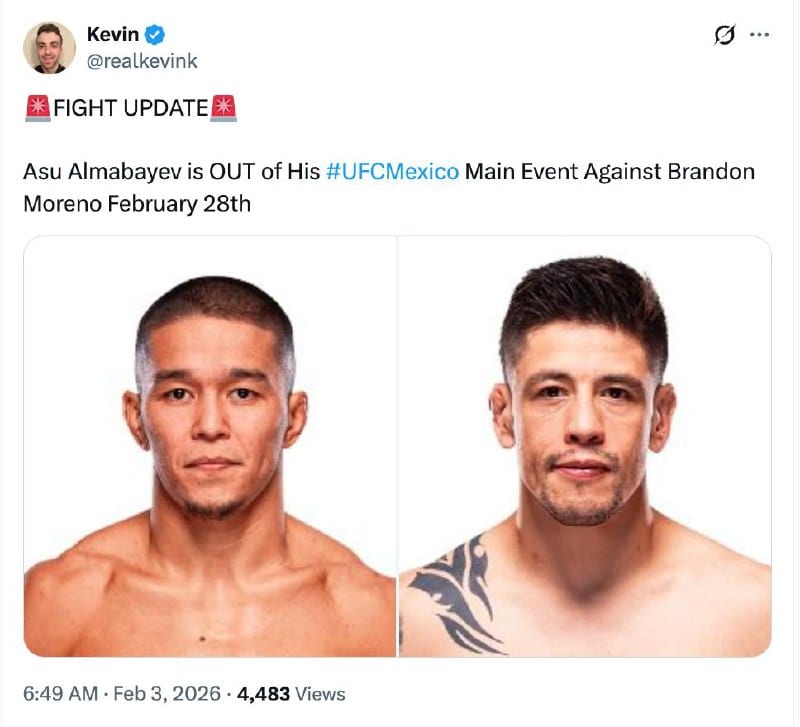 Главный бой отменен: Асу Алмабаев не выступит на турнире UFC в Мексике
